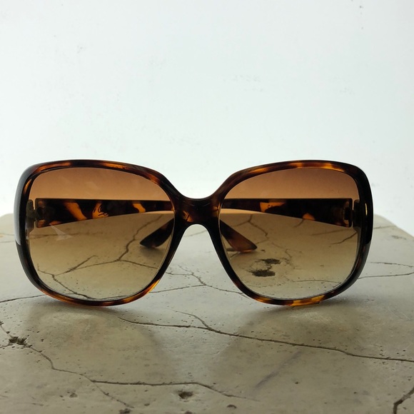 Oleg Cassini Big Round Tortoise Shell Frame Small Arm Unique Emblem Yellow Tint - Picture 1 of 7